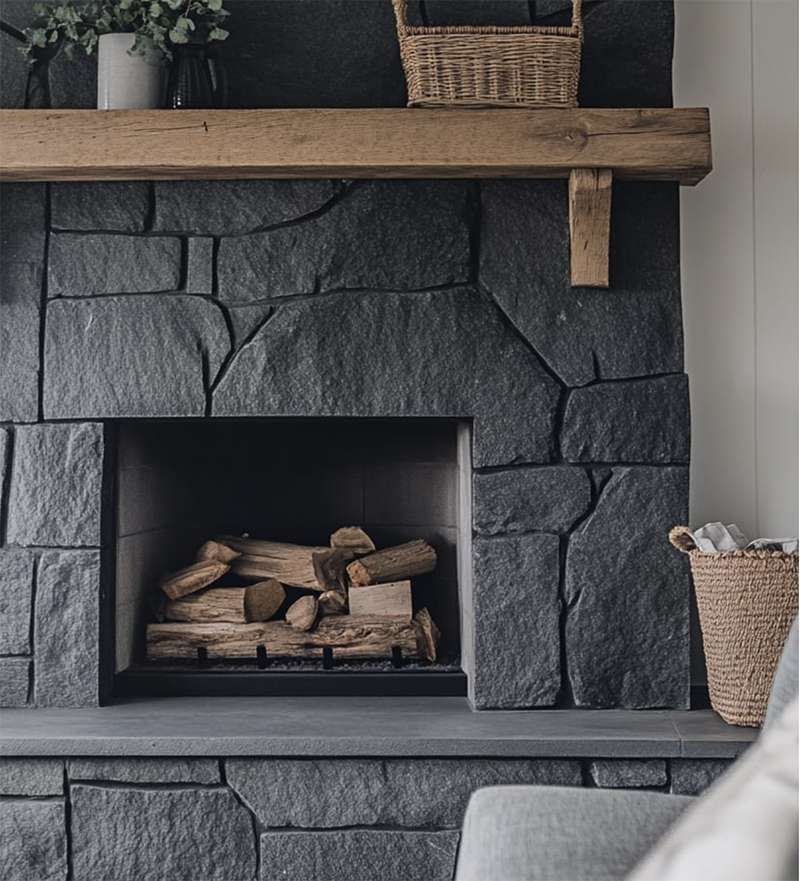 beautifully variegated limewash fireplace finish