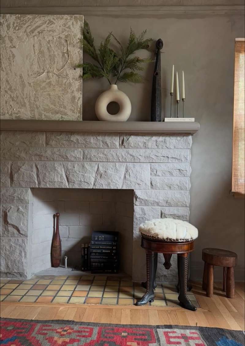 lime wash fireplace makeover in modern living room