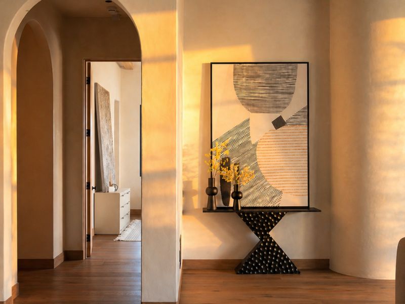 golden hour lighting textured plaster walls