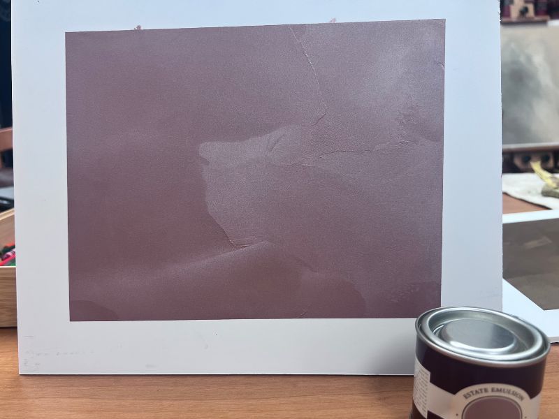 Velvet Sample in Farrow and Ball Sulking Room Pink with Mini Trowel